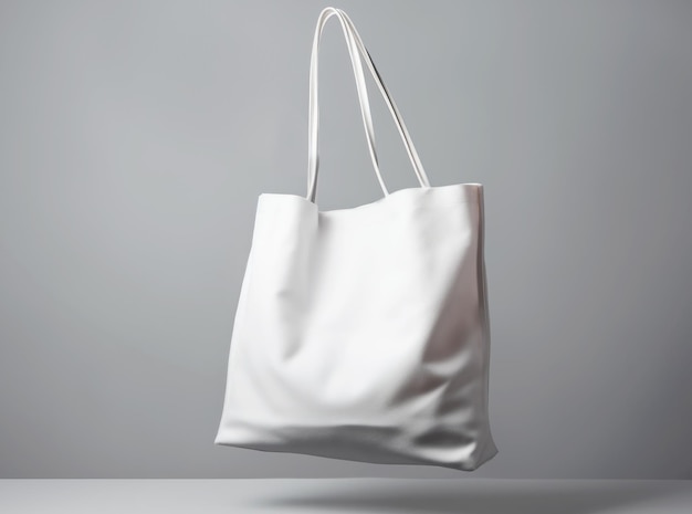 Free photo blank tote bag standing on a light background