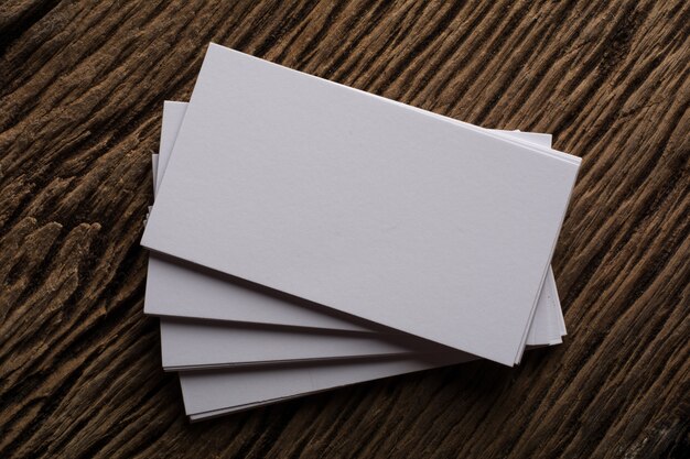 Blank white Business card presentation of Corporate identity on wood background