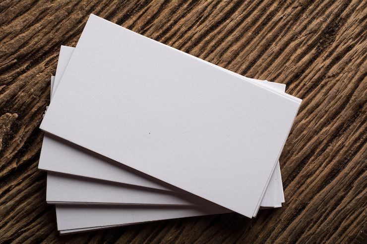 Free Photo blank white business card presentation of corporate identity on wood background