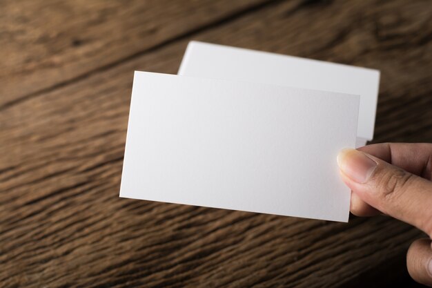 Blank white Business card presentation of Corporate identity on wood background