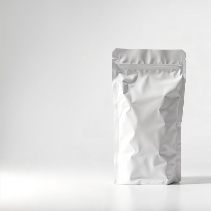 Free Photo blank white plastic stand-up pouch bag with zipper, isolated.
