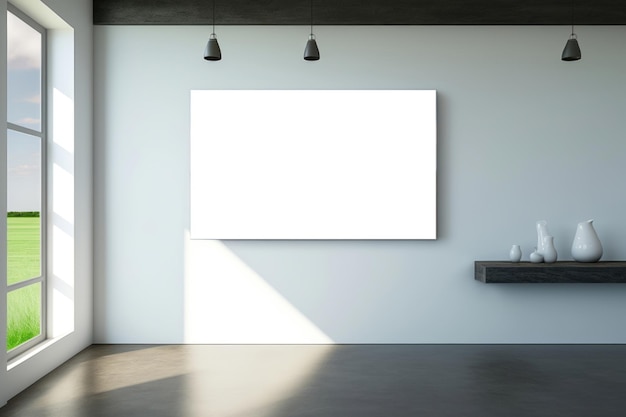 Blank white poster hanging on a wall in a room Generative
