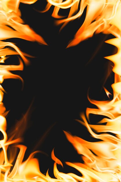 Blazing flame background, orange frame realistic fire image