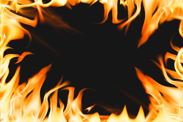 Blazing flame background, orange frame realistic fire image