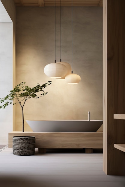 Blend of minimal nordic interior design with japanese wabi-sabi style