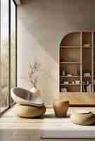 Free photo blend of minimal nordic interior design with japanese wabi-sabi style