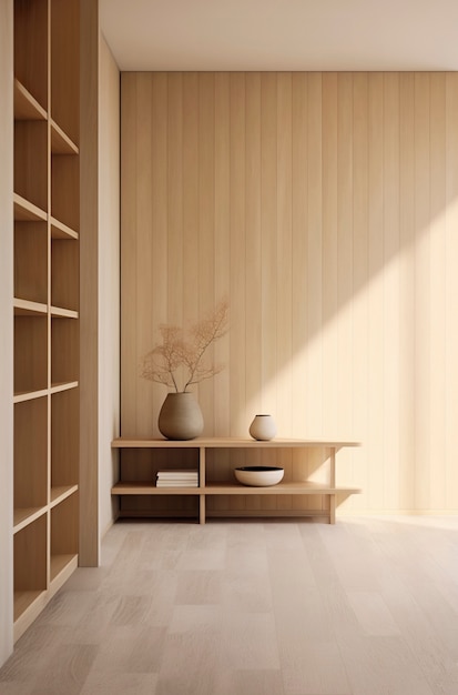 Blend of minimal nordic interior design with japanese wabi-sabi style