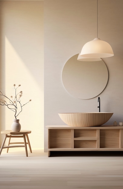 Free photo blend of minimal nordic interior design with japanese wabi-sabi style