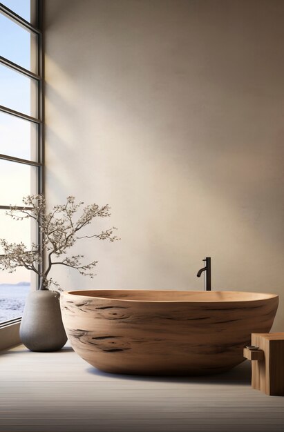 Blend of minimal nordic interior design with japanese wabi-sabi style