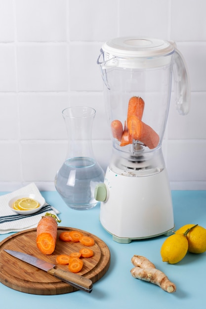 Blender with cut carrots