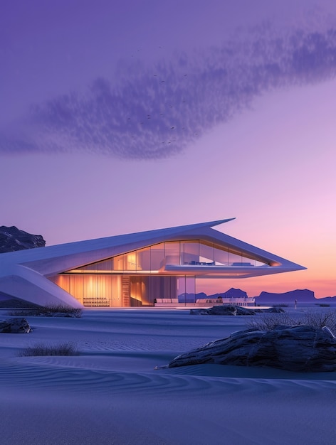 무료 사진 미래주의적인 건물이 사막의 풍경과 완벽하게 여 있습니다.