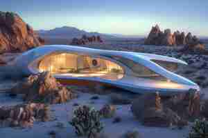 Foto gratuita un edificio futuristico che si fonde perfettamente con il paesaggio del deserto.