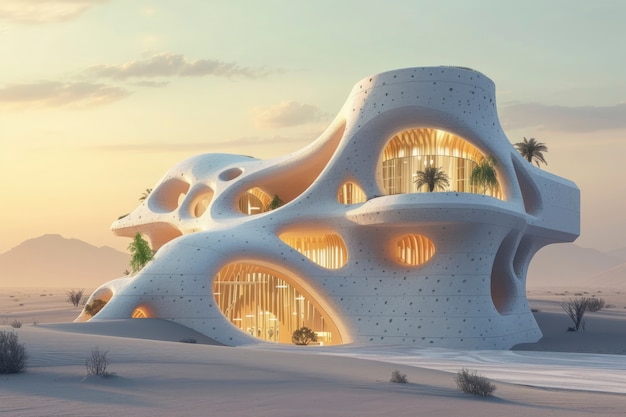 Foto gratuita un edificio futuristico che si fonde perfettamente con il paesaggio del deserto.