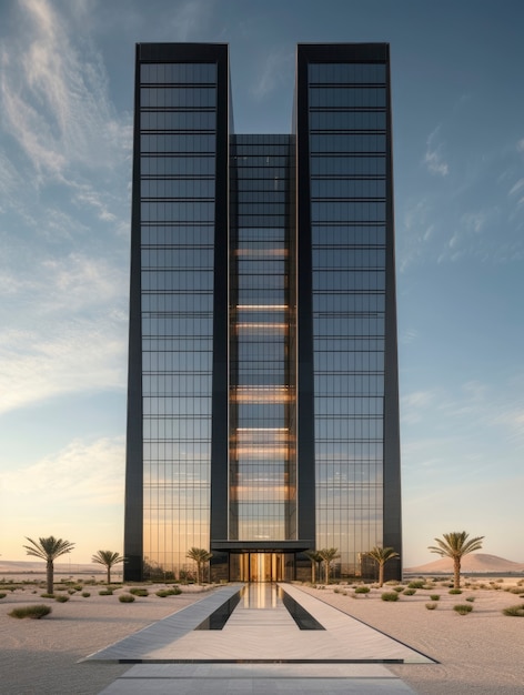 Free photo blending futuristic building seamlessly into desert landscape