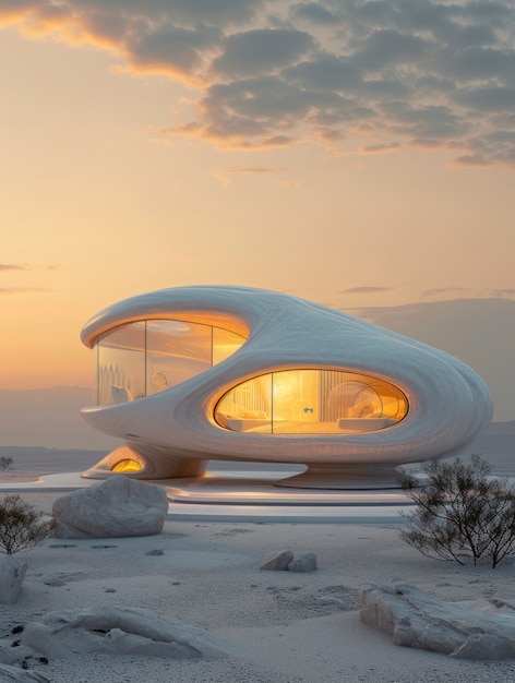 Foto gratuita un edificio futuristico che si fonde perfettamente con il paesaggio del deserto.