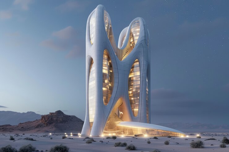 Free Photo blending futuristic building seamlessly into desert landscape