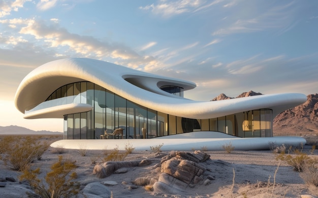 Blending futuristic building seamlessly into desert landscape