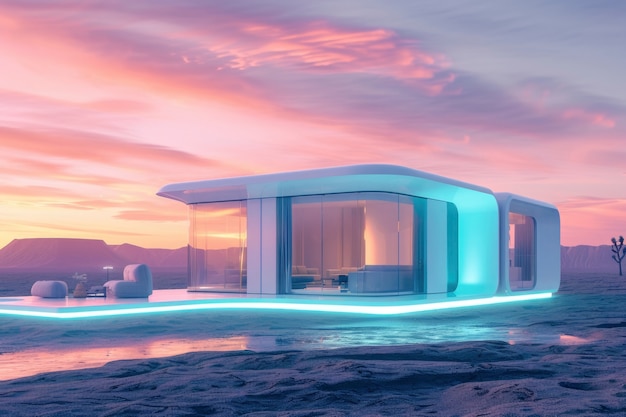 Free photo blending futuristic building seamlessly into desert landscape