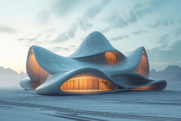 Foto gratuita un edificio futuristico che si fonde perfettamente con il paesaggio del deserto.