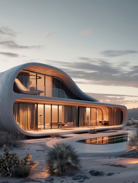 Foto gratuita un edificio futuristico che si fonde perfettamente con il paesaggio del deserto.