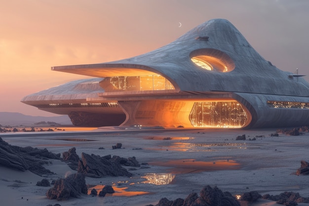 Foto gratuita un edificio futuristico che si fonde perfettamente con il paesaggio del deserto.