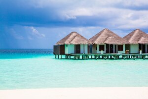 Blissful shot of bungalows in the beautiful maldives