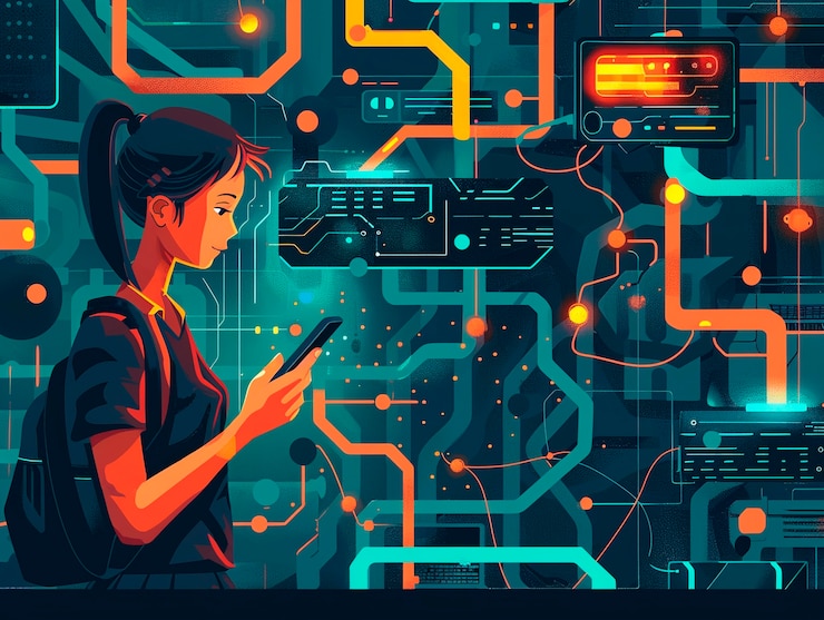 Free Photo blockchain technology cartoon illustration