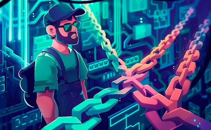 Free Photo blockchain technology cartoon illustration