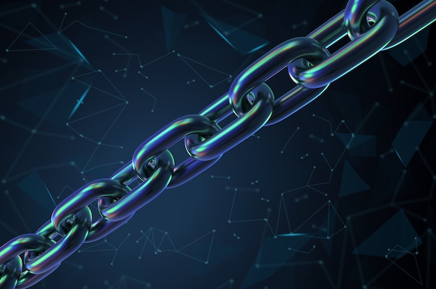 Blockchain technology concept with 3d rendering blue chains connection