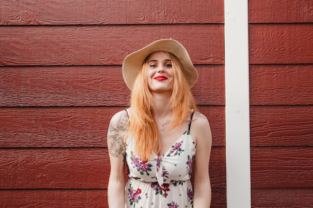 Blode girl posing in summer