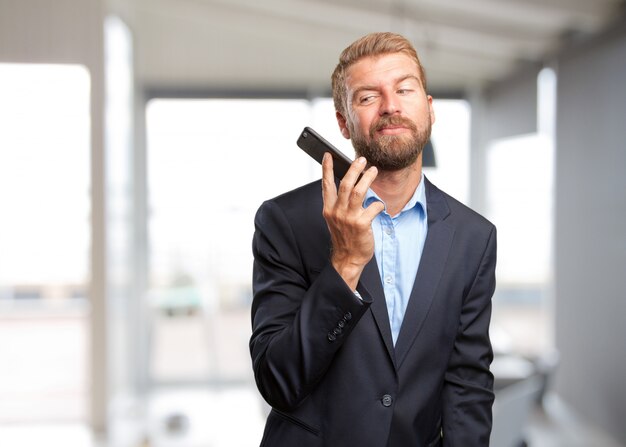 blond businessman angry expression