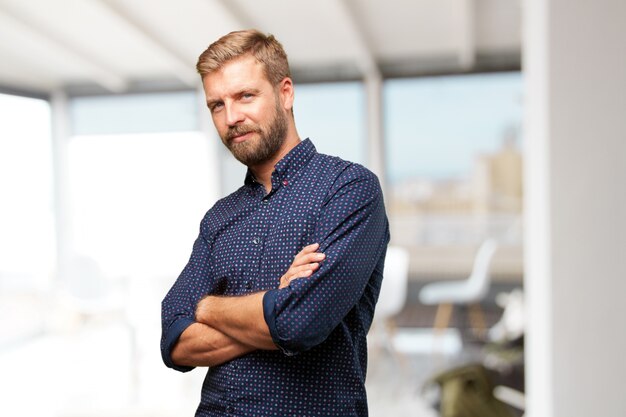 blond businessman happy expression