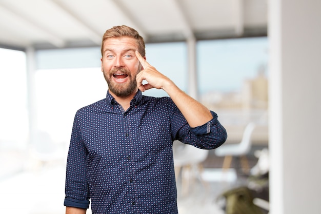 blond businessman happy expression