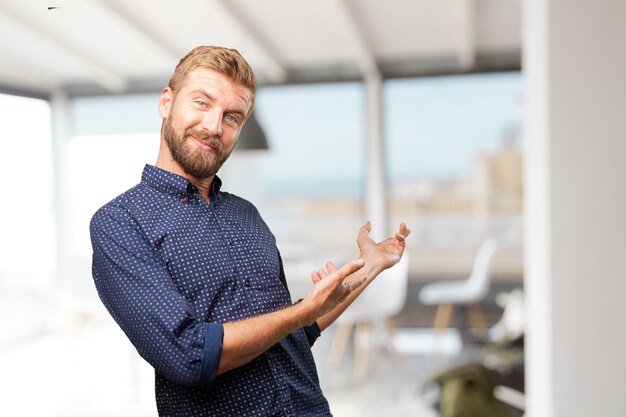 blond businessman happy expression