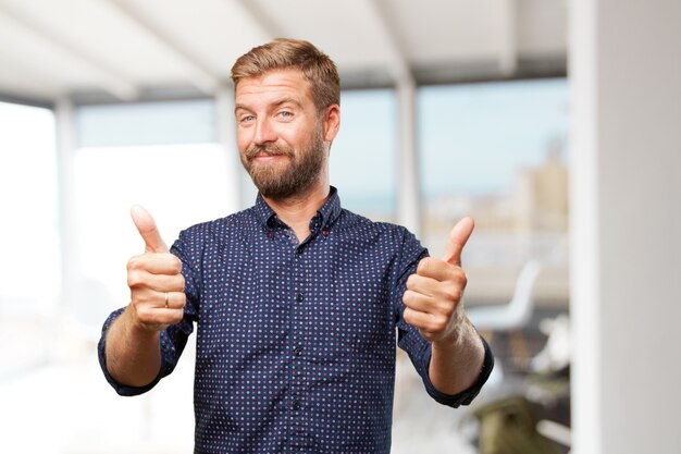 blond businessman happy expression