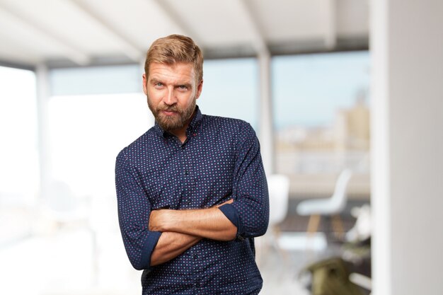 blond businessman happy expression