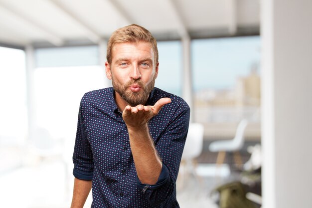 Blond businessman happy expression