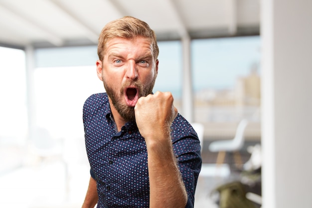 blond businessman happy expression