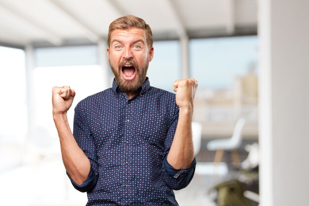 blond businessman happy expression