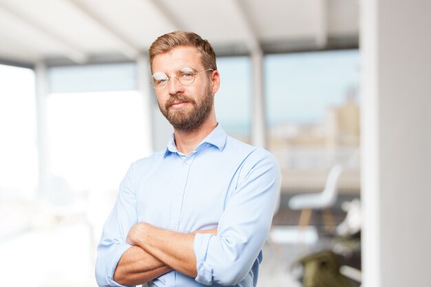 blond businessman happy expression