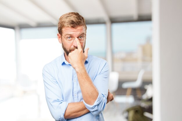 blond businessman happy expression