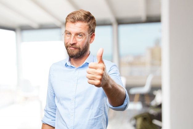 blond businessman happy expression