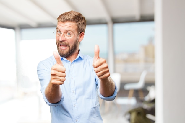 blond businessman happy expression