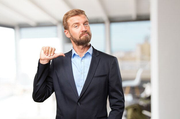 blond businessman happy expression