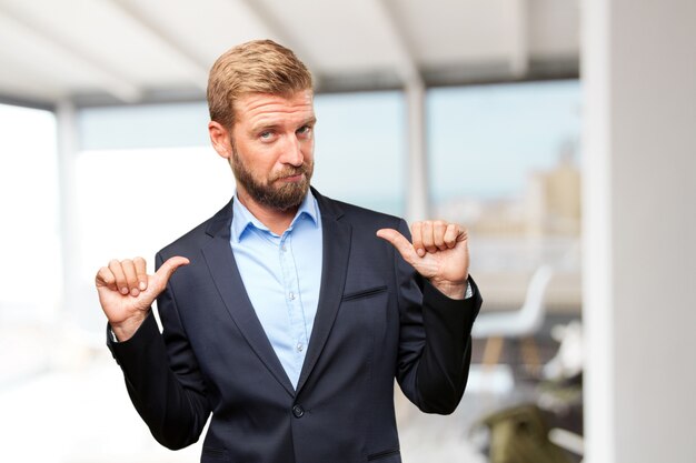 blond businessman happy expression