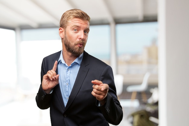 blond businessman happy expression