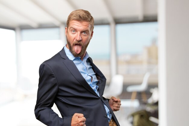 blond businessman happy expression