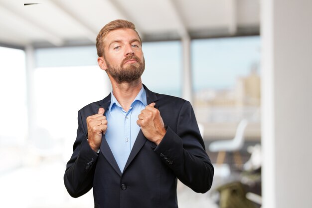 blond businessman happy expression