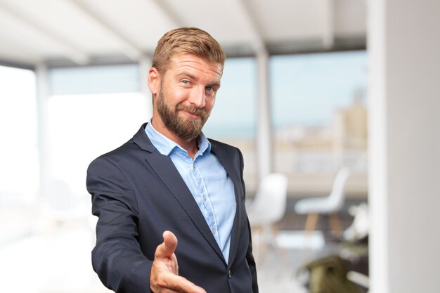 blond businessman happy expression