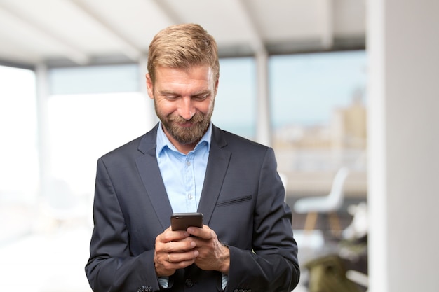 blond businessman happy expression